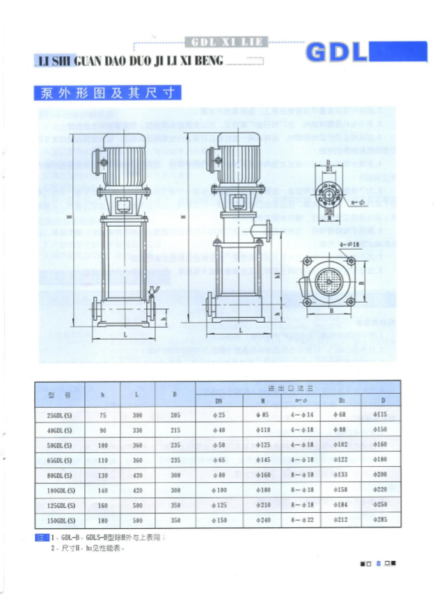 多級離心泵尺寸性能