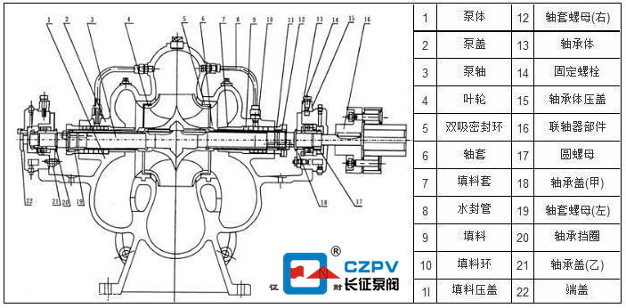 單級雙吸離心泵的外形結(jié)構(gòu)圖